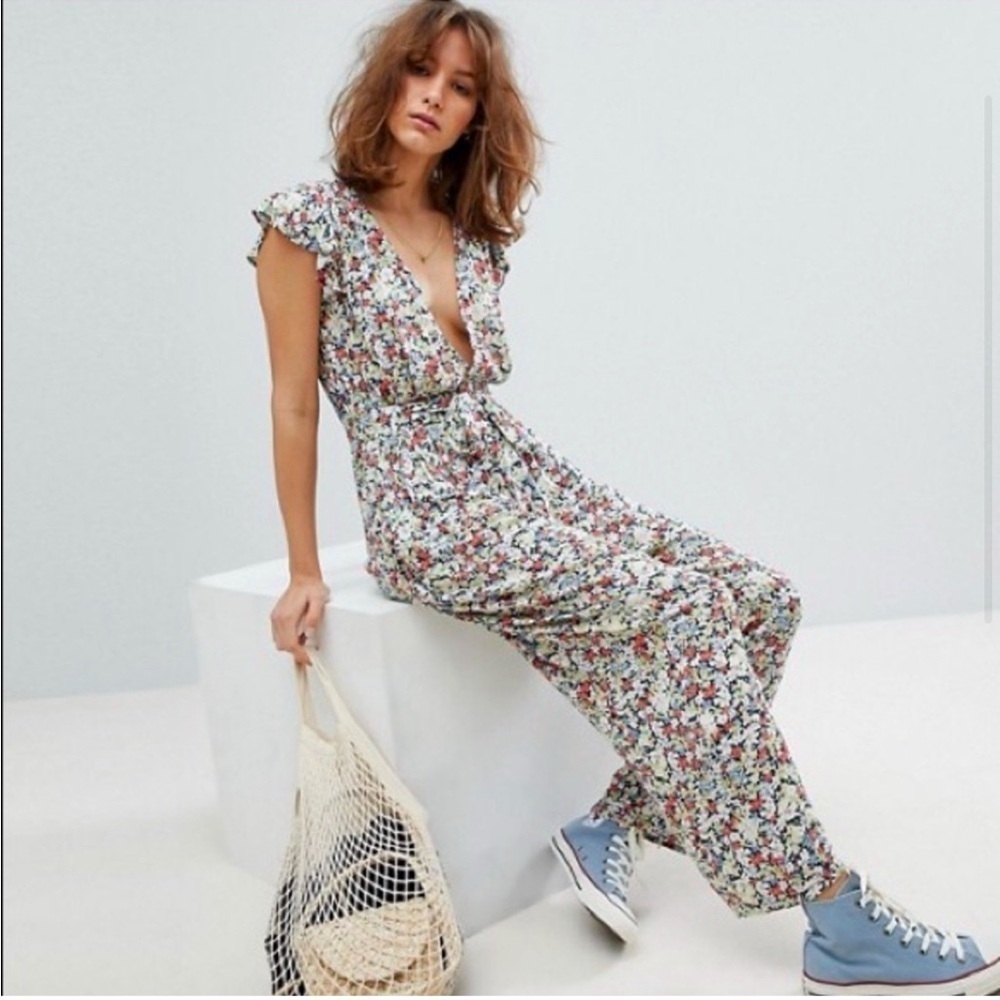 Free People Ruffle Your Feathers Floral Jumpsuit